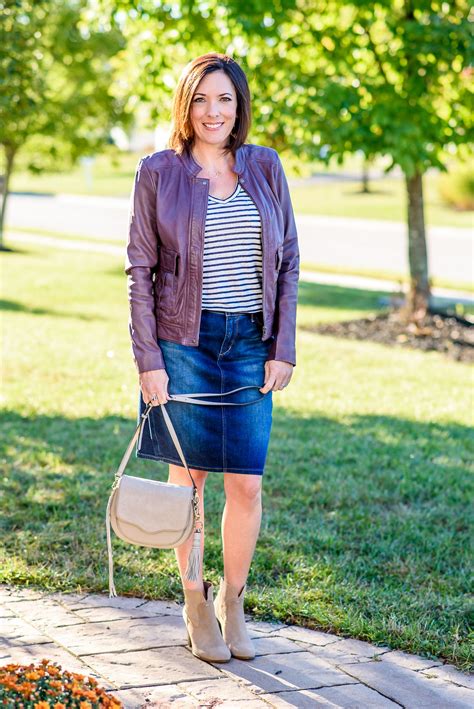 denim skirt with ankle boots.